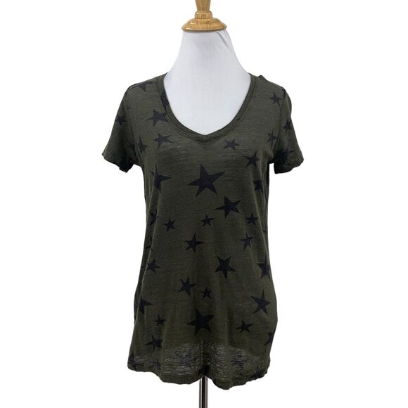 Rails Cara Stars Shirt Women XS Extra Small Sage Linen Blend V Neck Semi Sheer - Picture 1 of 11